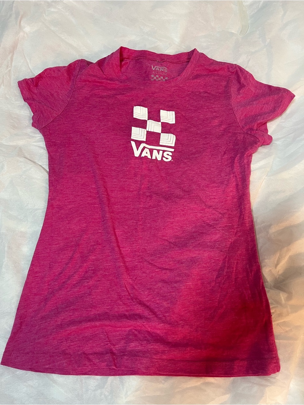 Vans women’s Short Sleeve Tee in Magenta with White Logo